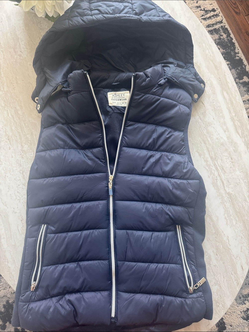 Ashley By 26 International Navy Quilted Hooded Puffer Vest